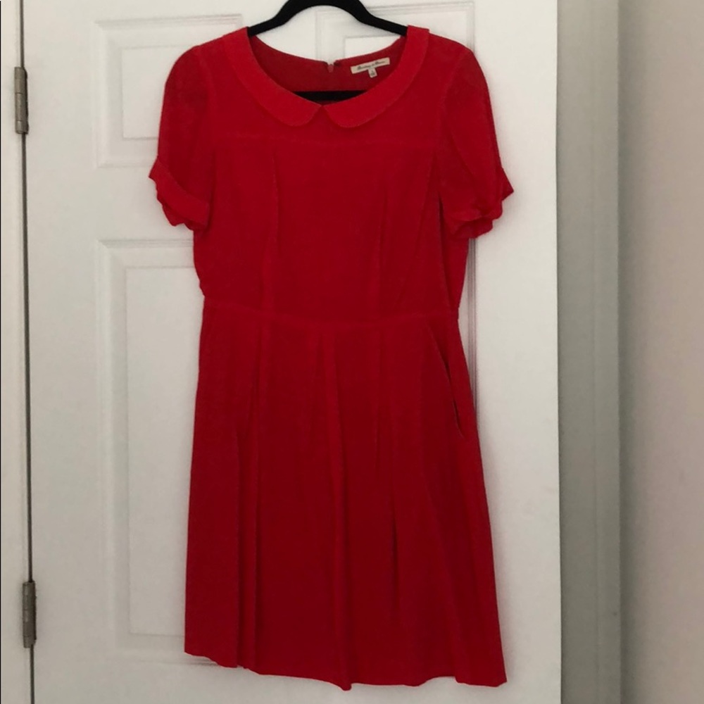 Madewell red dress with Peter Pan coller